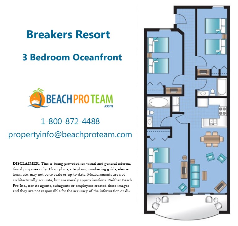Breakers Resort Floor Plan - 3 Bedroom Oceanfront  Corner  